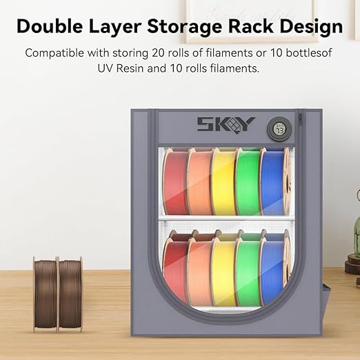 3D Printer Filament Storage Box with Thermo-Hygrometer - 2 Tiers Metal Filament Storage Rack with Cloth Cover,- 3D Filament Holder for Home, Office Workshop, Studio 20 Rolls - Grey - Image 4