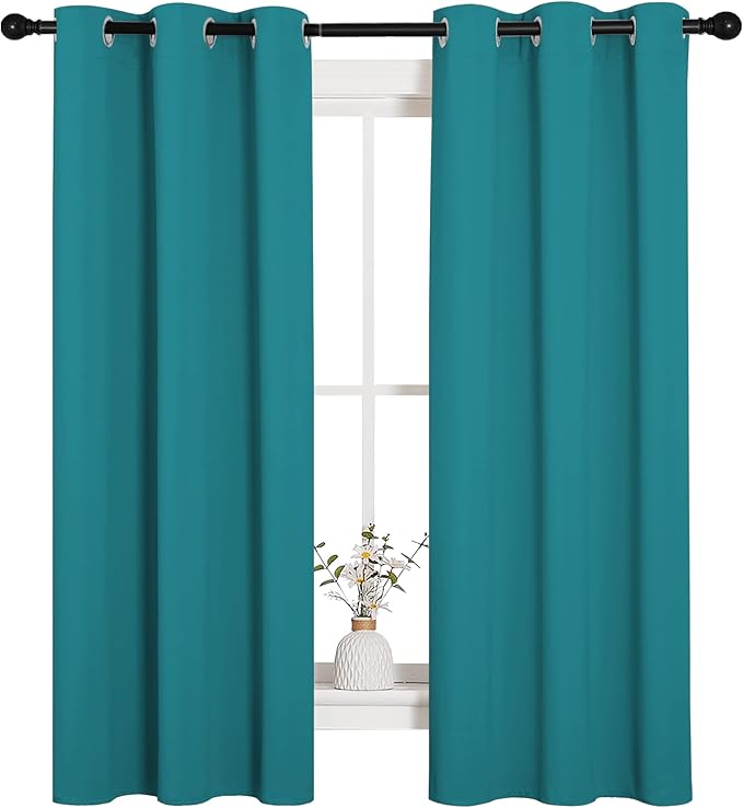 NICETOWN Room Darkening Curtains 63 inch Length 2 Panels, Thermal Insulated Grommet Blackout Curtains for Modern Casual Elegant Bedroom Kids Room Theme Decoration (Peacock Teal, 2 Pieces, W34) - Image 2