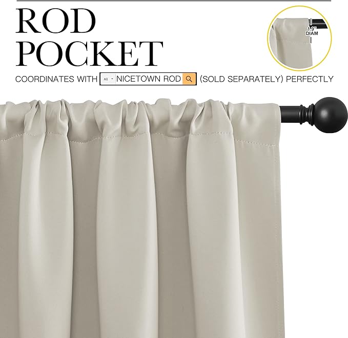 NICETOWN Blackout Curtains for Living Curtains, Room Darkening Window Curtain Panels, Easy-Care Solid Thermal Insulated Draperies/Drapes for Daughter Room (Natural, 2 Panels, 52 by 84) - Image 3