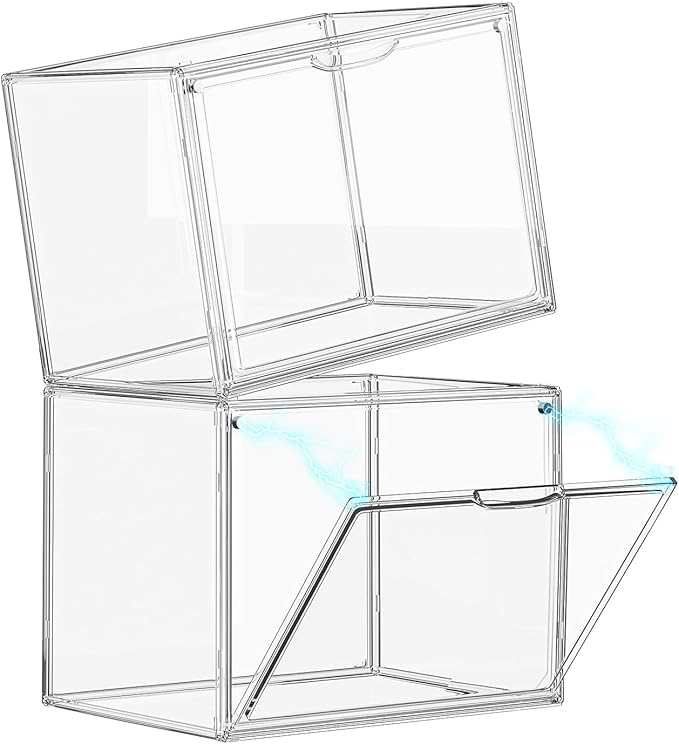 Clear Acrylic Display Case, Large Stackable Storage Bins Magnetic Attraction Lids, 5 Pack Acrylic Box Showcase for Collectibles, Figures, Cosmetic, Purse, Handbag, Wallet, 10.7x8.6x14.2 inch - Image 7