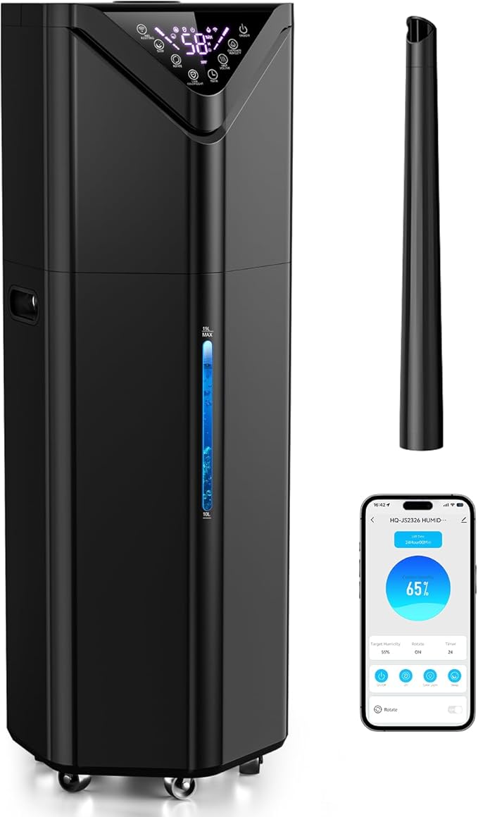 5Gal Humidifiers for Bedroom Large Room up to 2800ft², APP/Remote Control, 60H Supersized Cool Mist Humidifier with Auto 180°Mist Tube, 24H Timer, Top Fill Humidifiers for Home Office Plants by Aerzy