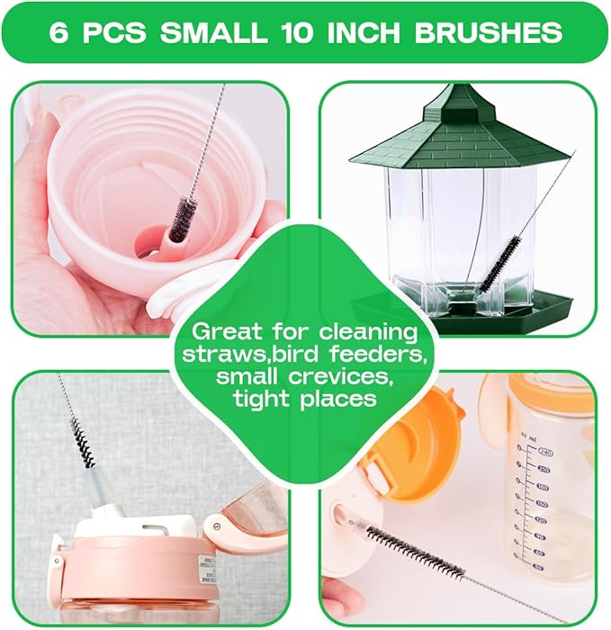 Straw Cleaner Brush Set,12 Pieces Extra Long Pipe Water Bottle Brushes for Cleaning Reusable Drinking Straws,Bird Feeders,Pipes,Black (12pcs Different diameters Set) - Image 4