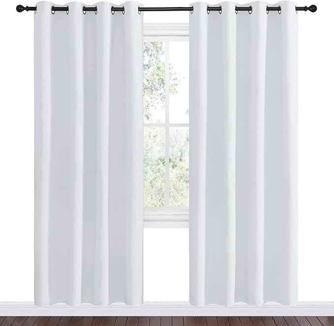 NICETOWN Room Darkening Curtains for Living Room - Easy Care Solid Thermal Insulated Grommet Room Darkening Curtains/Panels/Drapes for Bedroom (2 Panels, 55 by 78, Greyish White) - Image 2
