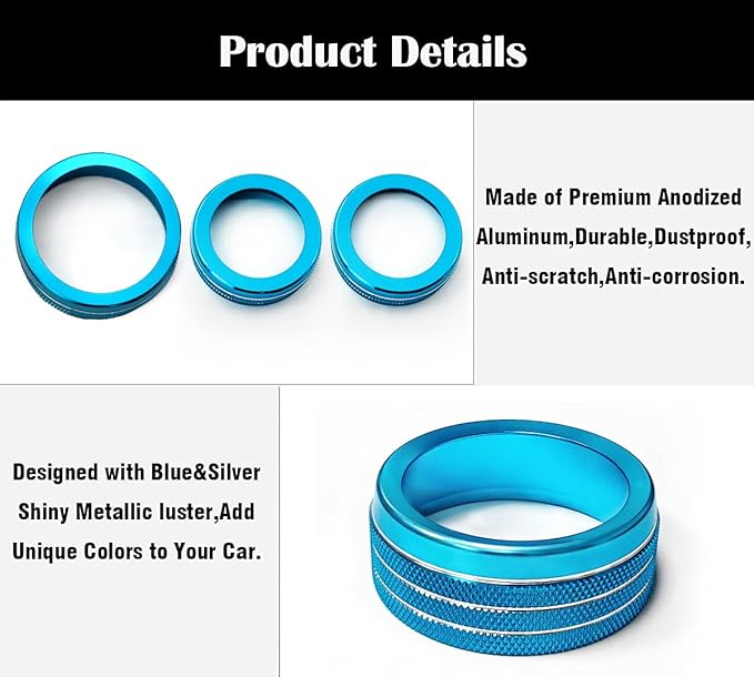 Auprite Climate Control Knob Covers for Challenger Accessories 2015-2023 2024, for Dodge Charger 2015-2023 2024, for Dodge Chrysler 300/300s 2015-2024,3Pcs Kit (Light Blue) - Image 7