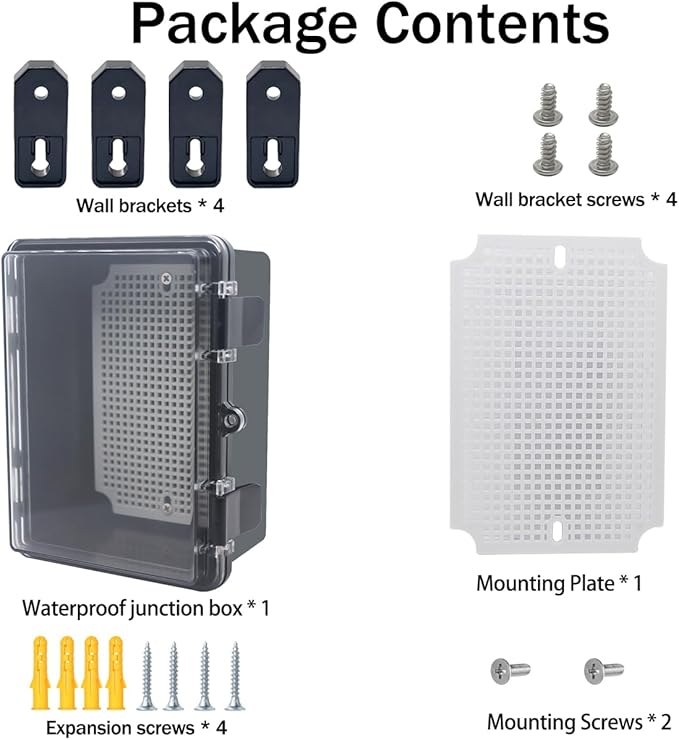 Junction Box, Hinged Black Clear Cover IP67 Waterproof ABS Project Box with Mounting Plate Electrical Box Enclosure with Wall Bracket 7.1 x 5.1 x 3.5inch(180x130x90mm) - Image 6