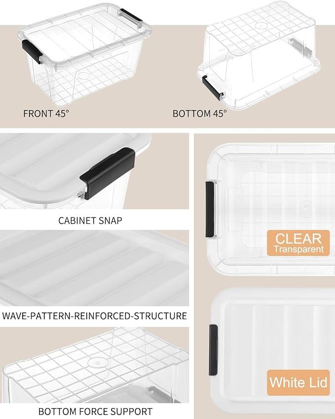Plastic Storage Bins with Lids 6 Pack, 7 Quart Storage Containers with Black Buckle Latch, Stackable Storage Containers for Home Pantry Office Classroom Organization, - Image 3