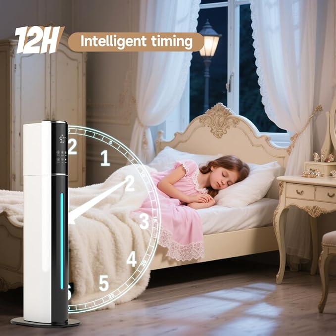 2.4Gal/9L Top Fill Quiet Ultrasonic Humidifier for Large Room Bedroom, Cool Mist Humidifier with Remote, Auto Humidity Control, 3 Speed Modes, 48H Runtime, Indoor Baby Pet Plant Friendly - Image 9