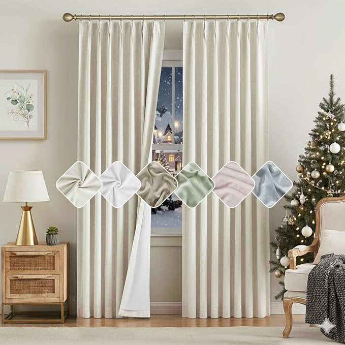 Kayne Studio Natural Pinch Pleated Full Blackout Curtains 102 Inch, Linen Blend Thermal Insulated Soundproof Room Darkening Back Tab Window Drapes with Hooks for Living Room Bedroom(2 Panels,40"x102") - Image 8