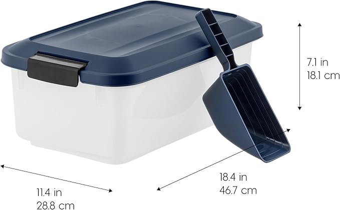 IRIS USA WeatherPro Airtight Pet Food Storage Container, Up to 14 lbs, Dog Cat Bird and Other Pet Food Storage Bin Keep Pests Out Translucent Body BPA Free Stackable, 2 Pack, Navy - Image 2