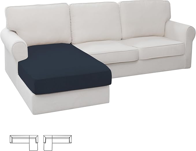 Easy-Going Stretch Sectional Couch Covers 1 Piece Chaise Lounge Slipcover L Shape Separate Cushion Couch Seat Chaise Cover for Both Left/Right Sectional Couch Dark Blue by Easy-Going