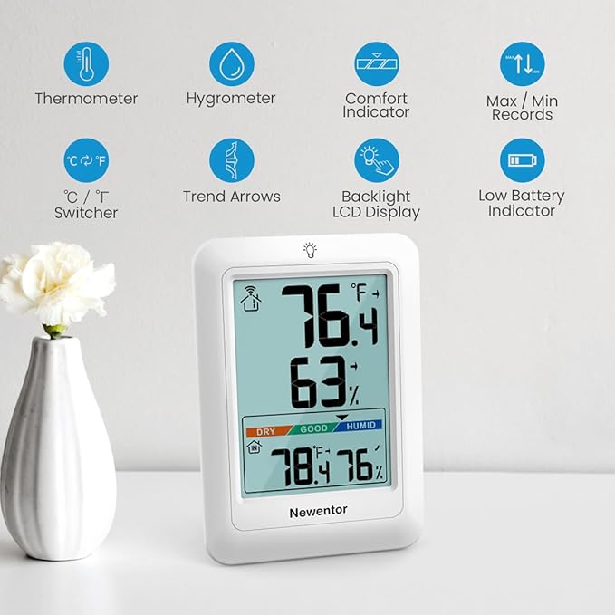 Newentor Indoor Outdoor Thermometer Wireless, Weather Stations Wireless Indoor Outdoor, Outdoor Thermometers for Patio House, Outside Inside Thermometers with Comfort Indicator, White with 1 Sensor - Image 8