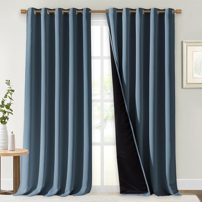 NICETOWN 100% Blackout Curtains for Windows, Pack of 2, 70" W x 108" L, Smoky Blue, Super Heavy-Duty Black Lined Total Darkness Drapes for Bedroom, Privacy Assured Window Treatment for Patio by NICETOWN