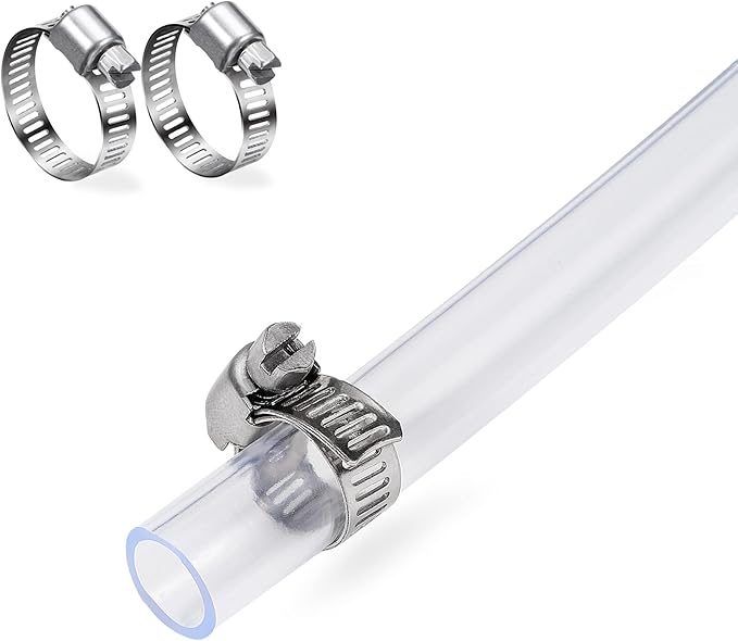 DAVCO 1/2" ID - 25 ft Clear Vinyl Tubing, Low Pressure Flexible PVC Tube, Heavy Duty UV Chemical Resistant Lightweight Plastic Vinyl Hose, BPA Free and Non Toxic, with 2 Stainless Clamps by DAVCO