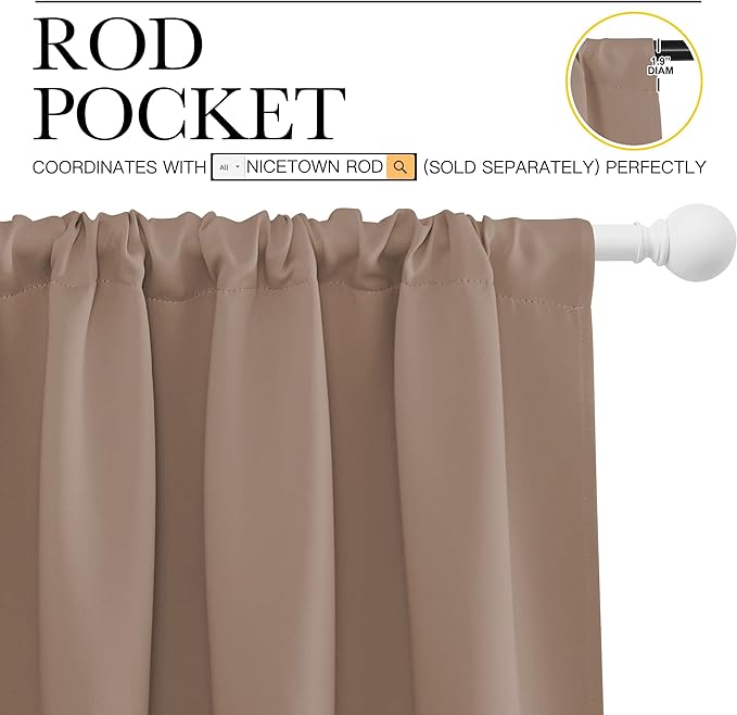 NICETOWN Kids Blackout Curtain Panels - Window Treatment Thermal Insulated Solid Rod Pocket Blackout Drapes for Bedroom (Cappuccino, Set of 2, 70 by 63 Inch) - Image 3