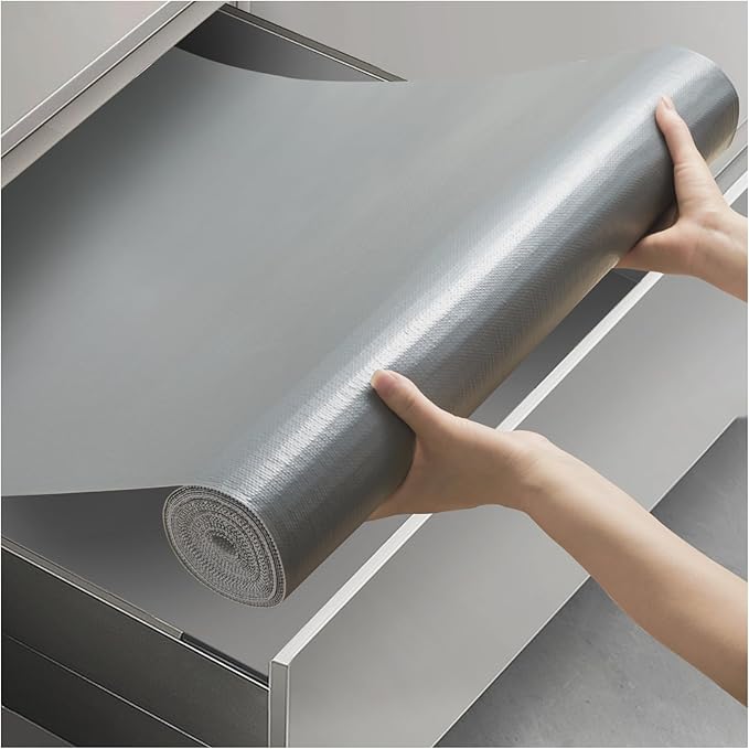 Viseeko Shelf and Drawer Liner for Kitchen Cabinet, Non-Adhesive Cabinet Liners for Shelves, Strong Grip Shelf Paper Non-Slip Waterproof Easy to Cut for Dresser Cupboard, Grey, 12 in x 20 ft by Viseeko