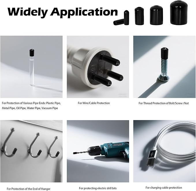 20 PCS Black Round Vinyl Rubber End Caps Kits, Flexible Screw Thread Protectors Safety Cover for Metal Tubing Rod Bolt, 3mm (3/25 inch) - Image 4