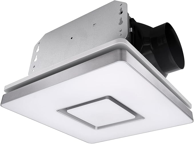 Akicon Bathroom Exhaust Fan with Light, 90 CFM, 1.5 Sones Bath Celing Fan Light Combo, 15W Dimmable 3CCT LED Light with 5W Night Light Ventilation fan for Home, Square, Sliver by Akicon