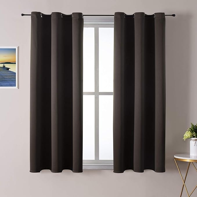 ChrisDowa Brownout Curtains 48 inches Long for Bedroom - 2 Panels Set Grommet Thermal Insulated Room Darkening Curtains for Living Room (Brown, 42 x 48 Inch) by ChrisDowa