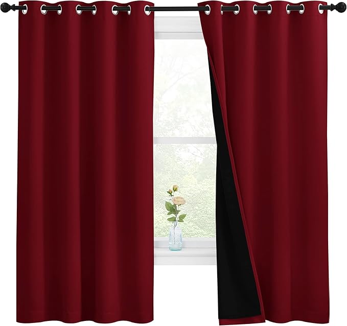 NICETOWN 100% Blackout Cold Blocking Curtain Panels, Thermal Insulated Curtains, Noise Reducing Drapes for Thanksgiving Day Window Decor (Set of 2, Burgundy Red, 55 inches Wide by 68 inches Long) by NICETOWN