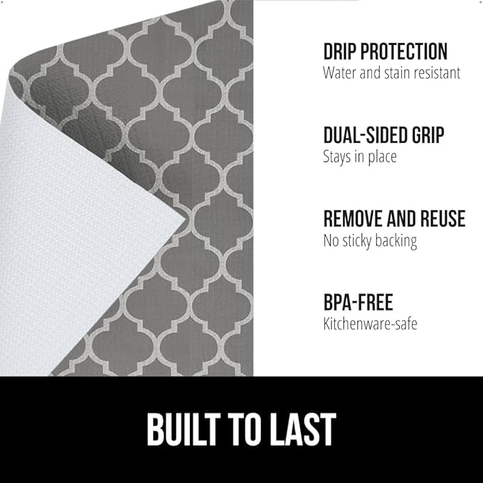 GORILLA GRIP DripGuard Shelf Liner, Non-Adhesive Drawer and Kitchen Cabinet Protector, Strong Grip Slip Resistant Underside, Smooth Surface Liners for Cabinets, Bathroom Closets 17.5x120 In White Gray - Image 2