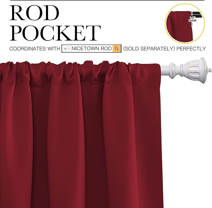 NICETOWN Living Room Curtains for Window - Energy Efficient & Noise Reducing Thermal Insulated Rod Pocket Blackout Drapes/Draperies for Living Room (Burgundy Red, 2 Panels, W52 inches x L95 inches) - Image 3
