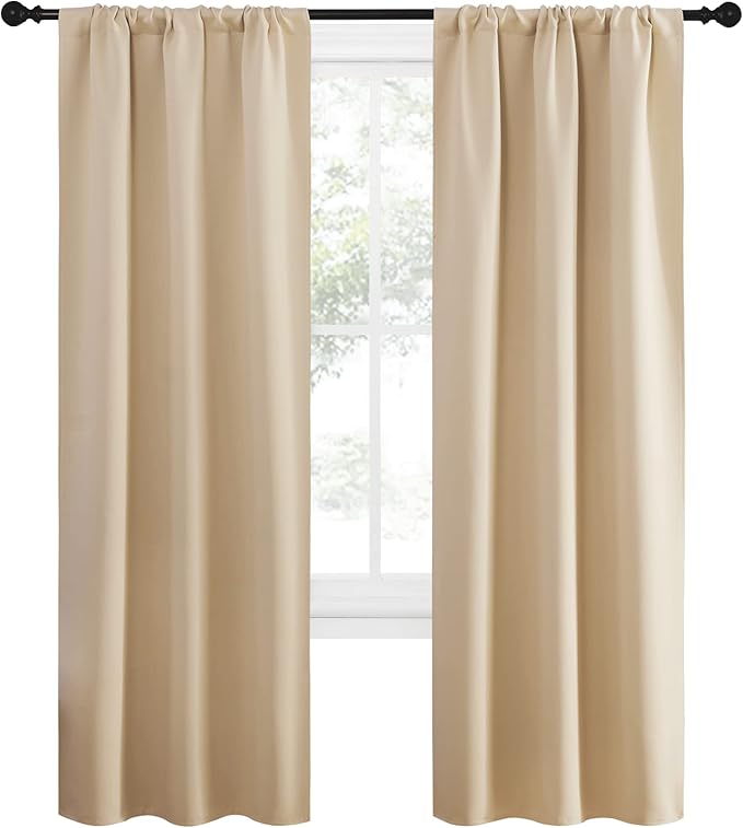NICETOWN Blackout Room Darkening Curtains - Home Decoration Light & Noise Reducing Thermal Insulated Window Draperies with Rod Pocket Top (Biscotti Beige, 2 Panels, 34 inches Wide x 72 inches Long) - Image 2