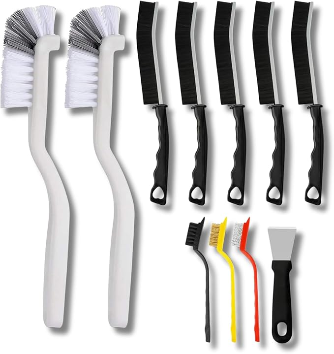Crevice Cleaning Brush Set 11-Piece Multi-Purpose Hard & Soft Bristle Brushes for Kitchen, Bathroom Tile Grout Sink Bottles & Crevices Deep Cleaning Tools for Home Car & Appliances Black & White by Unknown