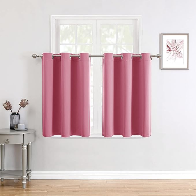 ChrisDowa Small Window Curtains for Kitchen and Bedroom - Grommet Short Thermal Insulated Room Darkening Curtains (2 Panels, Pink, 42 x 36 Inch) by ChrisDowa