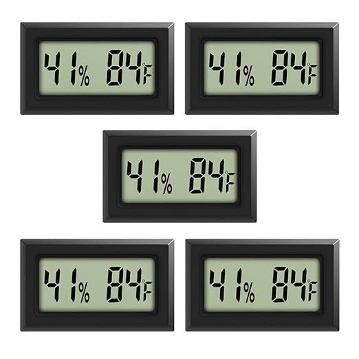 Mini Thermometer Hygrometer, Large Number Fahrenheit LCD Display Digital Temperature Humidity Meters Gauge Indoor for Greenhouse, Garden, Cellar, Fridge (5-Pack) by Rojuna