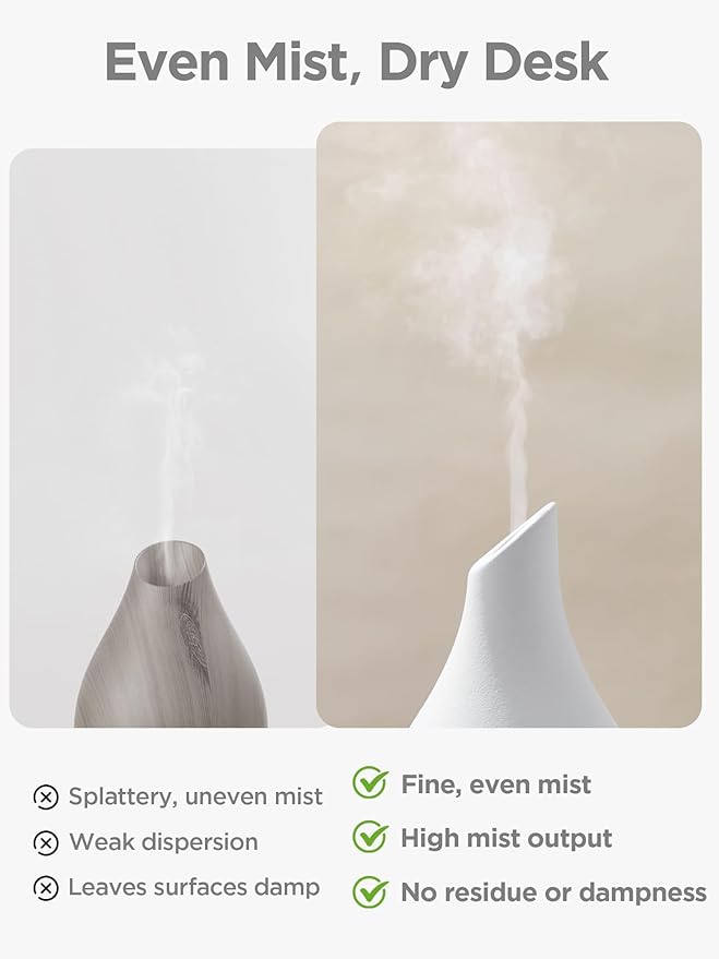InnoGear Essential Oil Diffuser, 150ml Ceramic Diffuser Handcrafted Stone Aromatherapy Diffusers Ultrasonic Cool Mist Humidifier Vaporizer 2 Mist Modes Waterless for Home, White Vase-Shaped Ceramic - Image 2