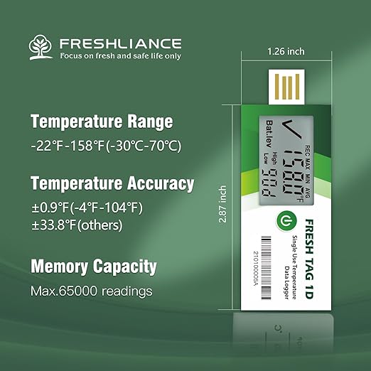 Freshliance Temperature Data Logger with LCD Display, Single Use USB Temperature Recorder with 30000 Points, Auto PDF CSV Report 180Days Cold Chain Transportation Storage, Fresh Tag 1D, 10Pack - Image 4