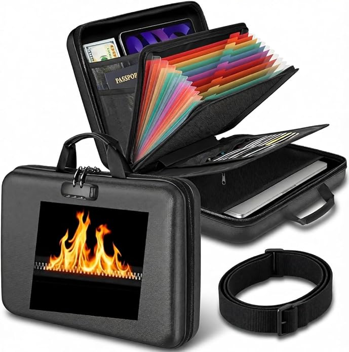 Fireproof Document Organizer Bag, 5200℉ File Organizer Safe Box, Hard Shell Document Bag with 13 Pocket Accordion File Folder - Image 2