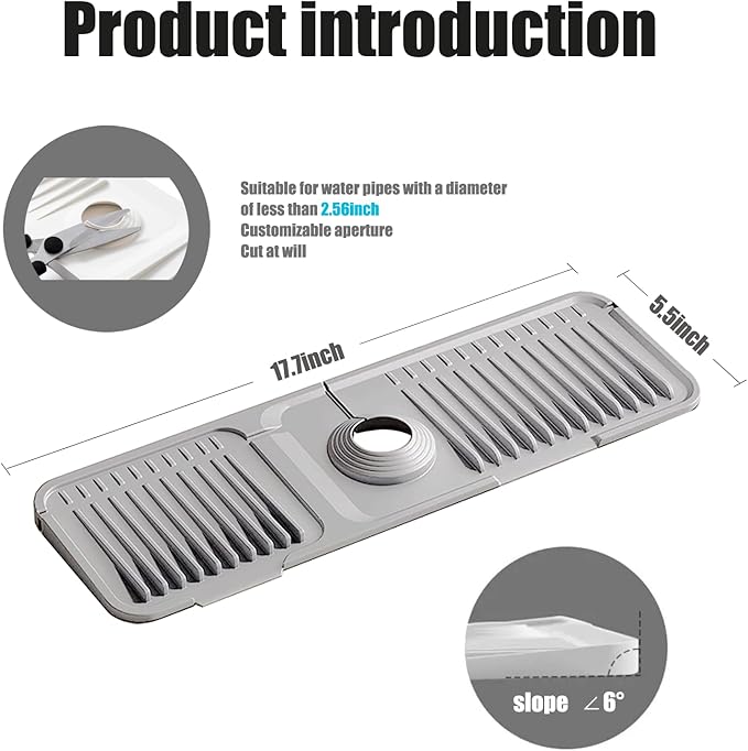 STARGAZ Silicone Faucet Mat for Kitchen Sink,Faucet Draining Mat,Sink Back Splash Guard,Kitchen Rubber Mat,Bathroom Sink Faucet Mat,Soap Dish,Silicone Sink Protector(17.7”×5.5”) - Image 2