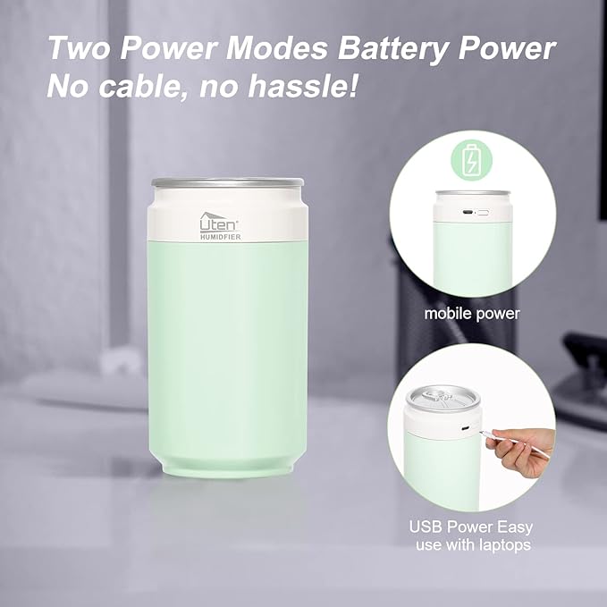 Humidifiers, Humidifier for Bedroom, Can Air Humidifier, Humidifiers for Home and Plants, USB Powered And Battery Powered Portable for Home Office Car Outdoor, 2 Mist Modes, Night Light, Auto-Off - Image 2