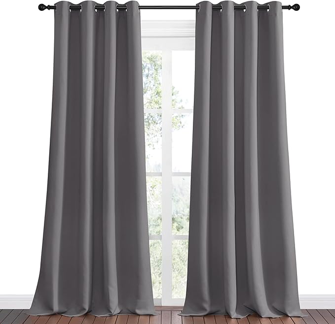 NICETOWN Bedroom Blackout Curtains Panels - Triple Weave Energy Saving Thermal Insulated Solid Grommet Blackout Draperies for Patio (1 Pair, 55 inches by 96 Inch, Grey) - Image 2