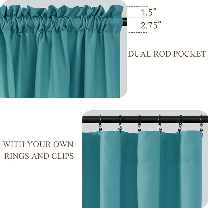 L.Z.E Non-See-Through Privacy Curtains 63 Inch Length 2 Panels Set, Teal Light Filtering Semi Sheer Curtains for Living Room Bedroom Nursery, Rod Pocket Short Window Panels (55" W x 63" L) - Image 4