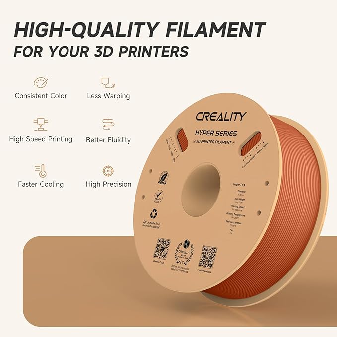Official Creality Hyper PLA Filament 1.75mm, High Speed PLA 30-600mm/s Rapid 3D Printer Filament, Dimensional Accuracy +/-0.02mm, Fit Most FDM 3D Printers, 1KG(2.2lbs) Spool Burnt Orange - Image 3