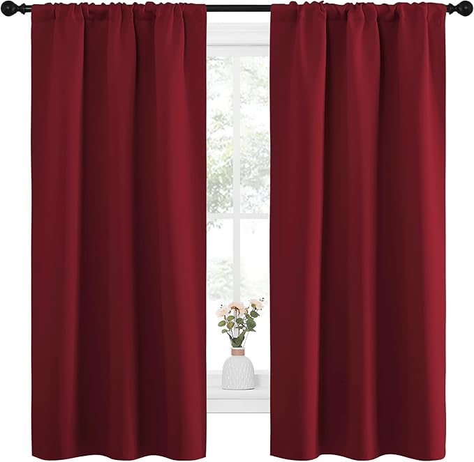NICETOWN Christmas Burgundy Curtains Blackout Drape Panels - Lights Block Out Window Treatment Short Curtain Sets for Loft and Basement Decoration (Set of 2, 34 by 63-Inch) - Image 2