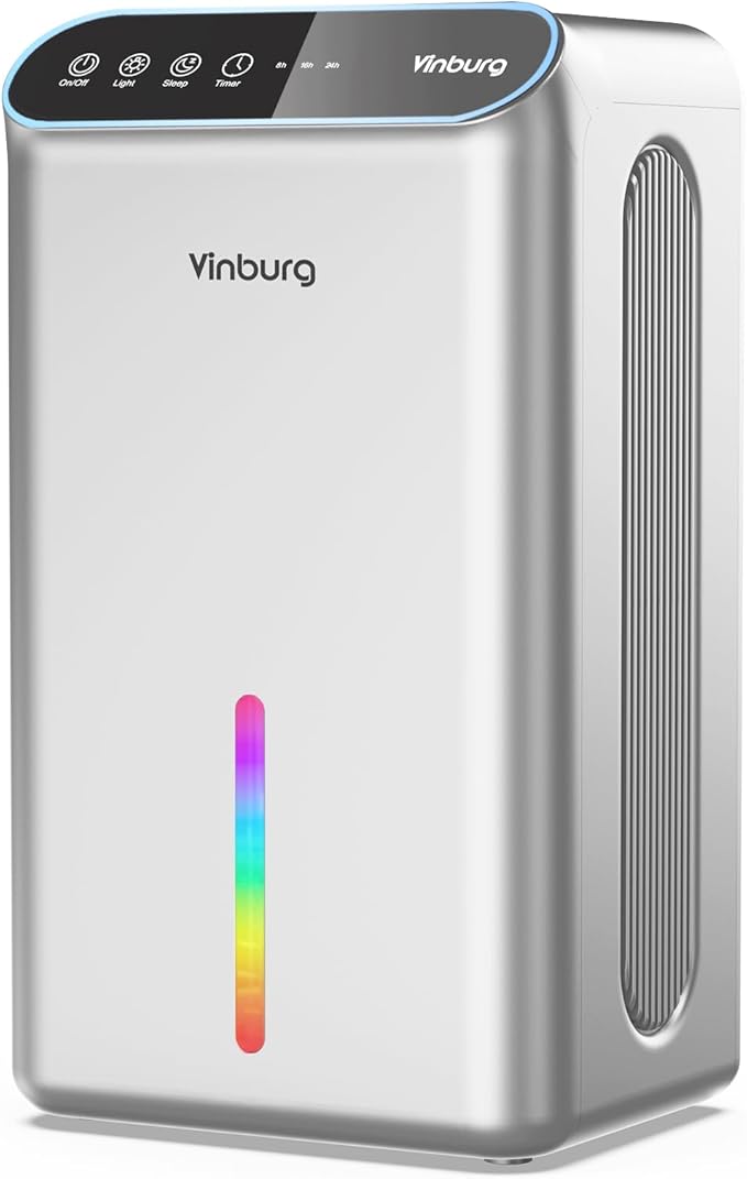 Dehumidifiers for Home (85 OZ Water Tank, 800 sq.ft) Quiet Small Dehumidifier for Basement Bedroom Bathroom with Drain Hose, 3 Gear Timer, Sleep Mode, Auto Shut Off, 7 Color Ambient Light by Unknown