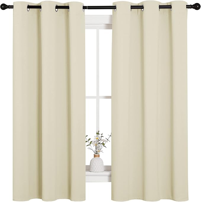 NICETOWN Kitchen Curtains for Decoration, Thermal Insulated Grommet Room Darkening Draperies/Panels for Laundry (Beige, 2 Panels, W42 x L63 inches) - Image 2