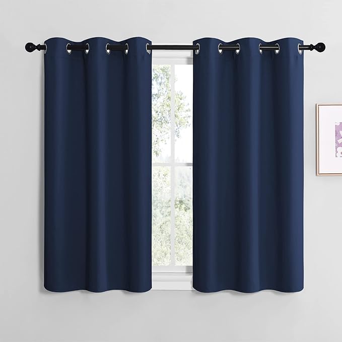 NICETOWN Blackout Curtain Panels for Bedroom, Navy, 2 Panels, W29 x L36-inch, Thermal Insulated Grommet Top Blackout Draperies and Drapes for Basement by NICETOWN