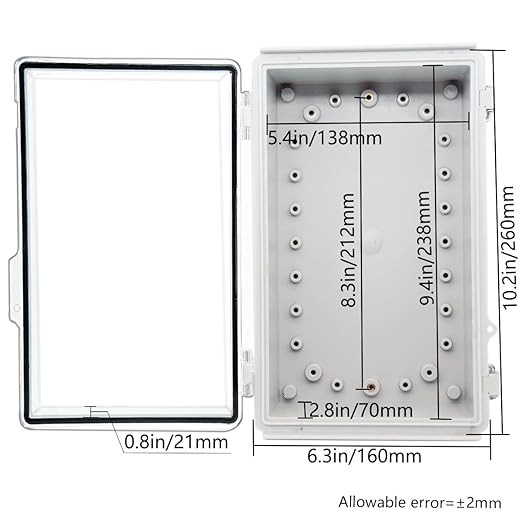 Zulkit Junction Box,IP67 Waterproof Electrical Box Hinged Clear Cover Stainless Steel Buckle Plastic Enclosure for Project w Mounting Plate Wall Bracket and 2 Cable Gland 10.2 x 6.3 x 3.9 Inch - Image 5