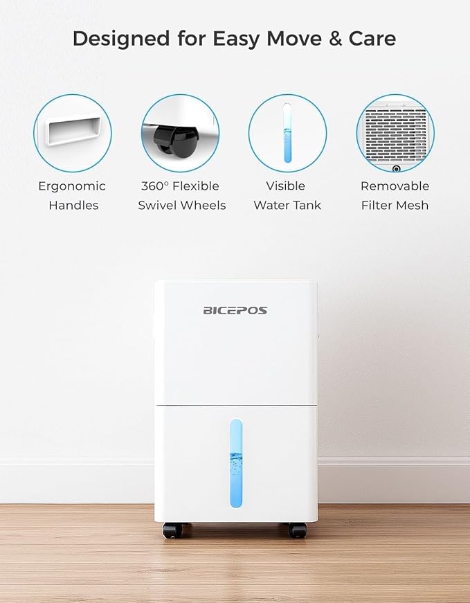 1,500 Sq.Ft Dehumidifiers for Home, 21 Pints Dehumidifier for Basement with Drain Hose, 3 Modes, 24H Timer, Child Lock, Manual or Continuous Drainage, Portable with Wheels, for Bedroom & Bathroom - Image 7