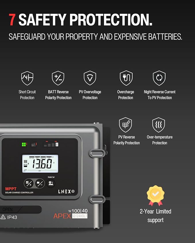 MPPT Solar Charge Controller 40A, 12V 24V Solar Panel Regulator with Temp Sensor for LiFePO4,AGM, Gel, Flooded and Lithium Battery - Image 4