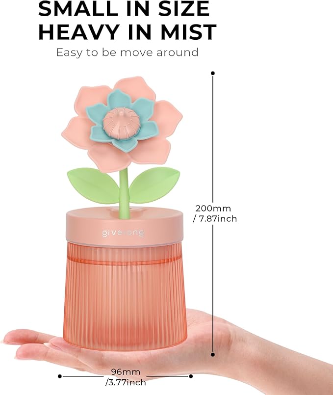 Gardenia Desktop Humidifier for Bedroom, Quiet Cool Mist Humidifier with Diffuser and LED Night Light, Auto Shut-Off, 260 ML Portable Humidifier for Car Outdoor, Home, Indoor, Nursery, Plant (Pink) - Image 4