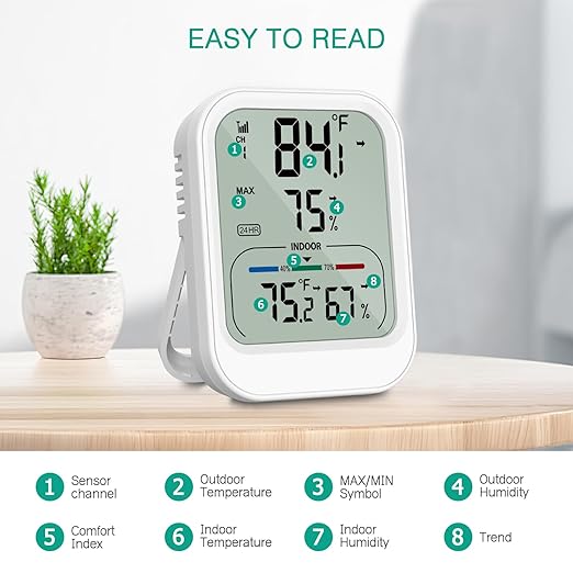 ORIA Digital Thermometer Hygrometer, Wireless Indoor Outdoor Thermometer, Temperature Humidity Monitor with MAX/MIN Record, ℃/°F Switch, Comfort and Trend Indication, for Home, Cellar, Greenhouse - Image 2
