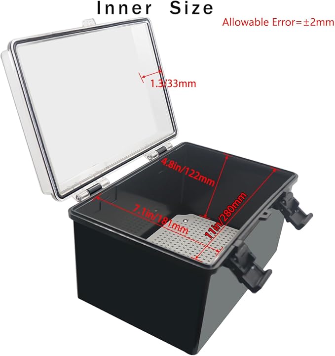 Junction Box, Hinged Black Clear Cover IP67 Waterproof ABS Project Box with Mounting Plate Electrical Box Enclosure with Wall Bracket 11.8 x 7.9 x 6.7inch(300x200x170mm) - Image 3