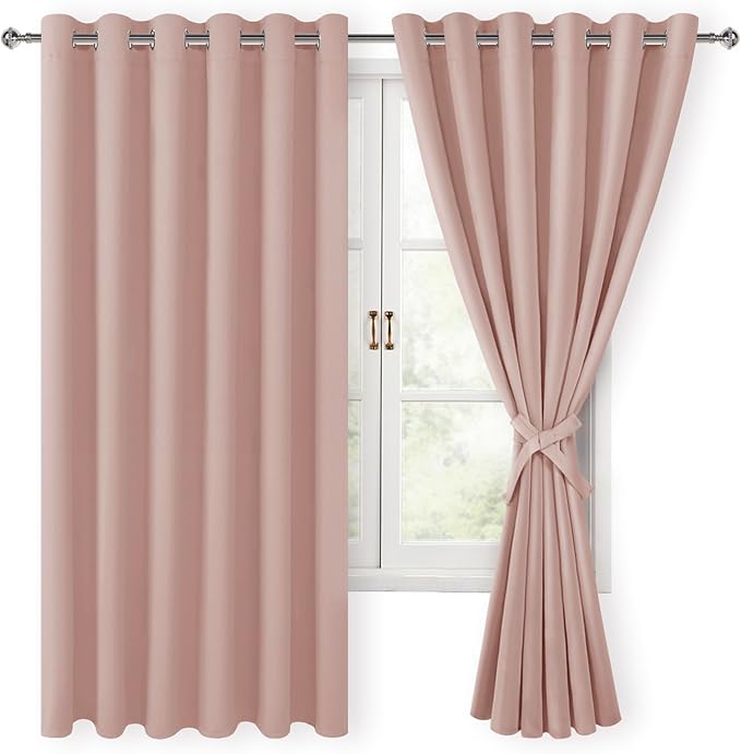 Hiasan Grommet Blackout Curtains for Bedroom, 70 x 63 Inches - Thermal Insulated Light Blocking Window Drapes for Living Room/Dorm Room, Set of 2 Panels Sewn with Tiebacks, Blush - Image 6