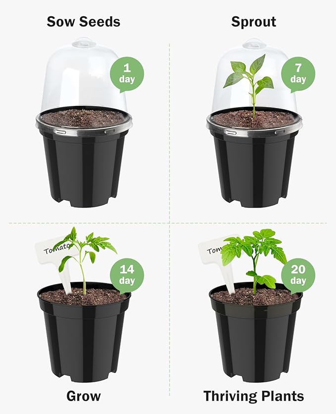 homenote Nursery Pots for Plants,5 Inch Plant Pot for Planting with Humidity Domes Plastic Seedling with Drainage Holes Seed Starter Flower with 10 Labels Black (15 Pack) - Image 8