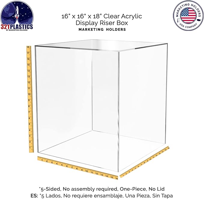 16" x 16" x 18" Clear Acrylic Display Box No Lid Versatile Square Plexiglass Retail Product Storage Bin or Merchandise Riser with One Open Side by Marketing Holders - Image 7